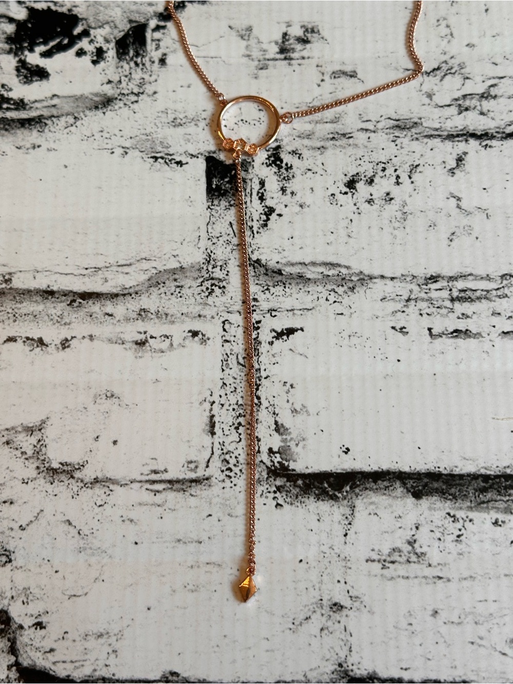 Luv AJ Full Bloom Rose Gold Swarovski Crystal Lariat Necklace - Picture 2 of 4